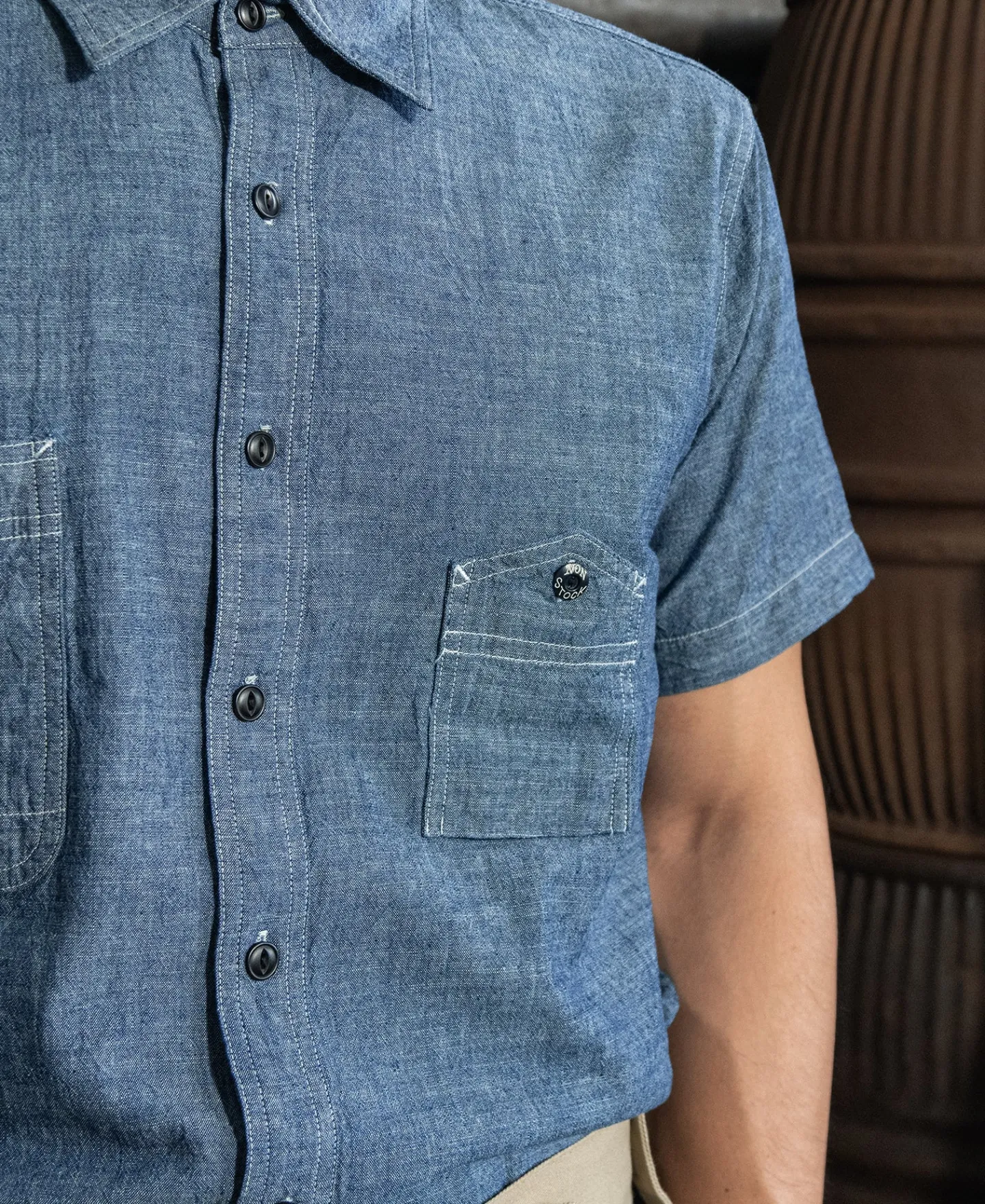 Bronson Mfg 1943 Slub Cotton Chambray Work Shirt> Short Sleeve Shirts