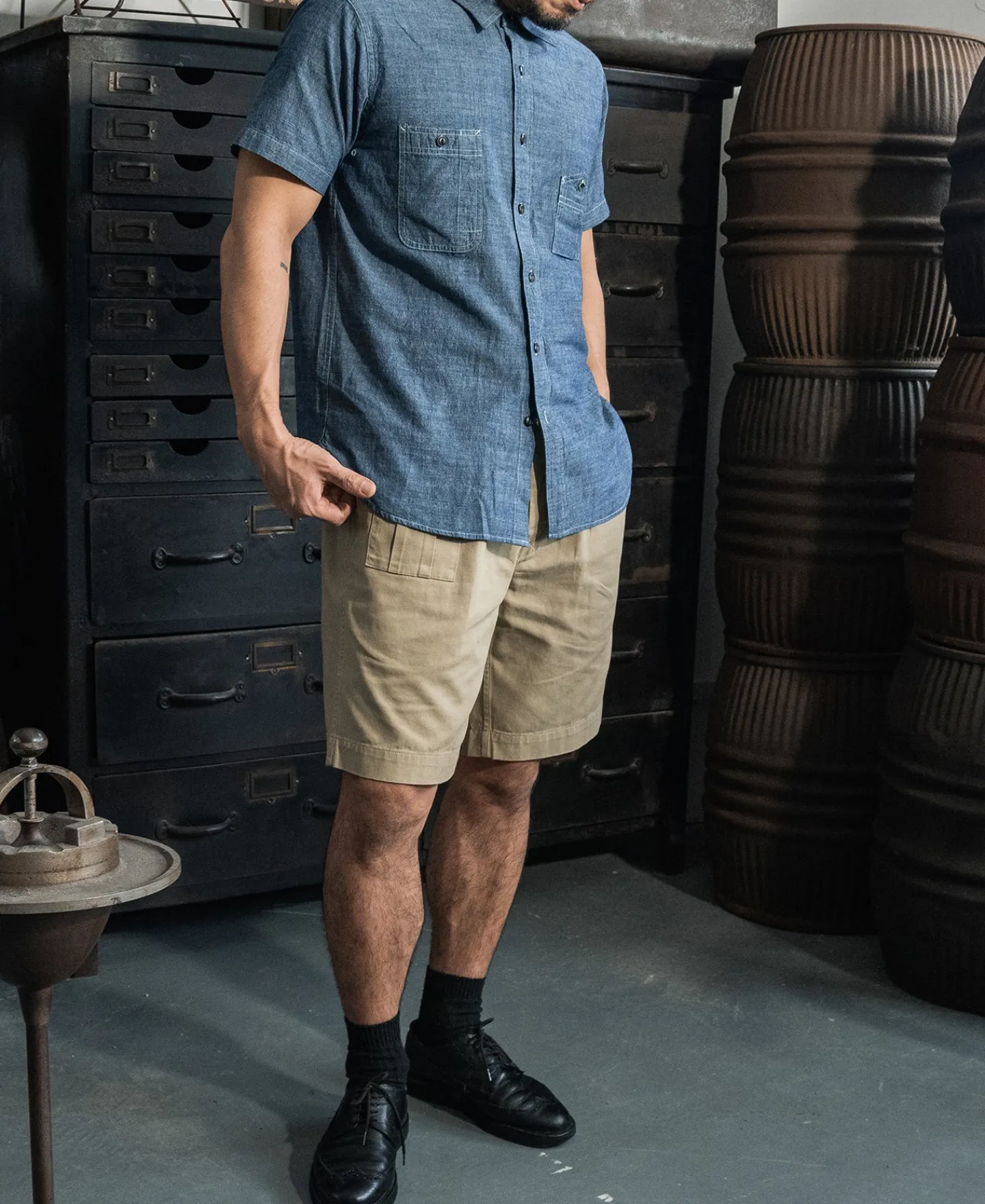 Bronson Mfg 1943 Slub Cotton Chambray Work Shirt> Short Sleeve Shirts