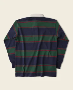 Bronson Mfg Classic Fit Striped Jersey Rugby Shirt - Green/Navy/Red> Long Sleeve T-Shirts