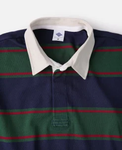 Bronson Mfg Classic Fit Striped Jersey Rugby Shirt - Green/Navy/Red><noscript><img width=