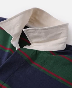 Bronson Mfg Classic Fit Striped Jersey Rugby Shirt - Green/Navy/Red><noscript><img width=