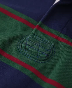Bronson Mfg Classic Fit Striped Jersey Rugby Shirt - Green/Navy/Red><noscript><img width=