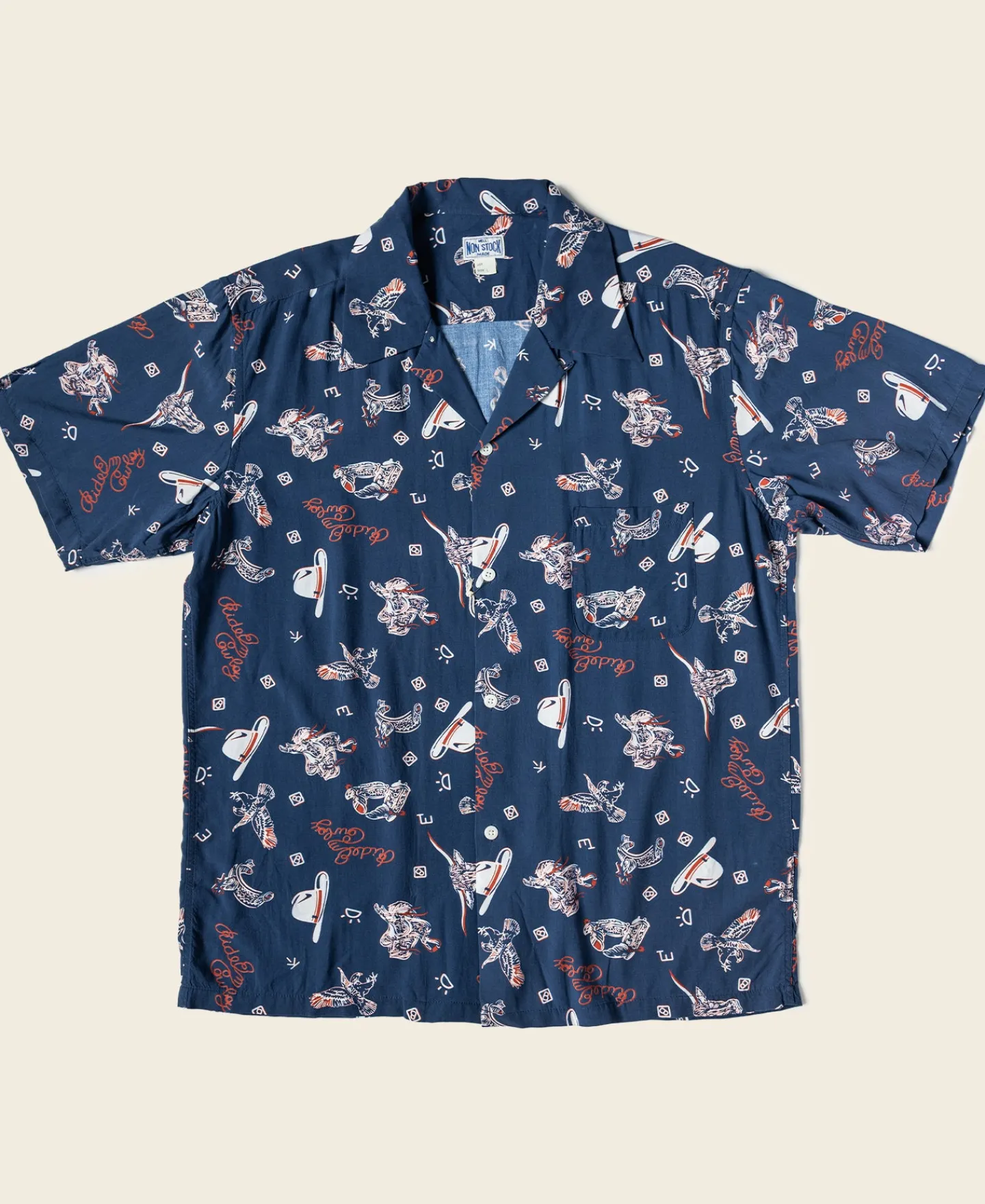 Bronson Mfg Cowboy Symbols Pattern Cuban Collar Shirt -> Short Sleeve Shirts