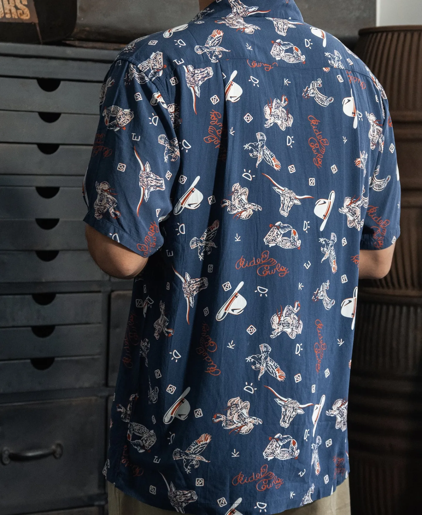Bronson Mfg Cowboy Symbols Pattern Cuban Collar Shirt -> Short Sleeve Shirts
