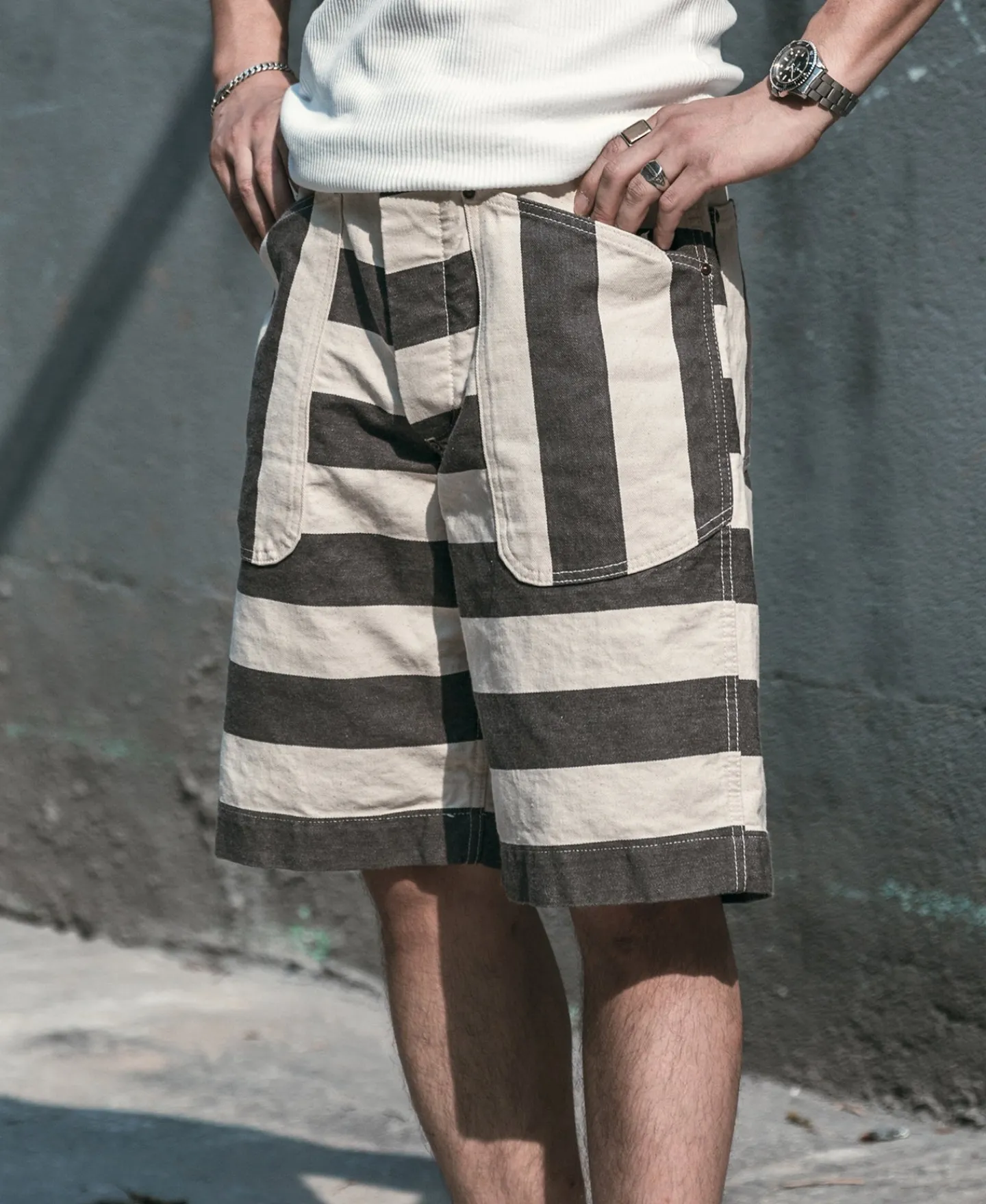 Bronson Mfg Heavyweight Wide Striped Prisoner Shorts> Shorts
