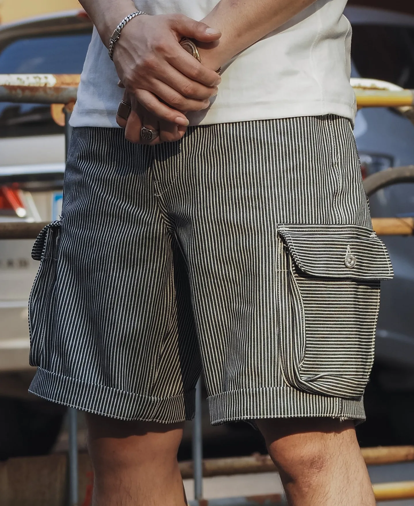Bronson Mfg Hickory Stripe Cotton Cargo Shorts> Shorts