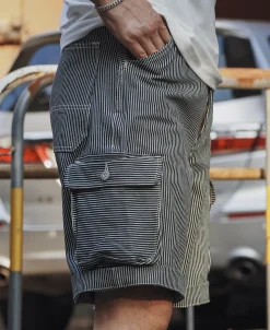 Bronson Mfg Hickory Stripe Cotton Cargo Shorts><noscript><img width=