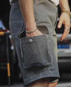 Bronson Mfg Hickory Stripe Cotton Cargo Shorts><noscript><img width=