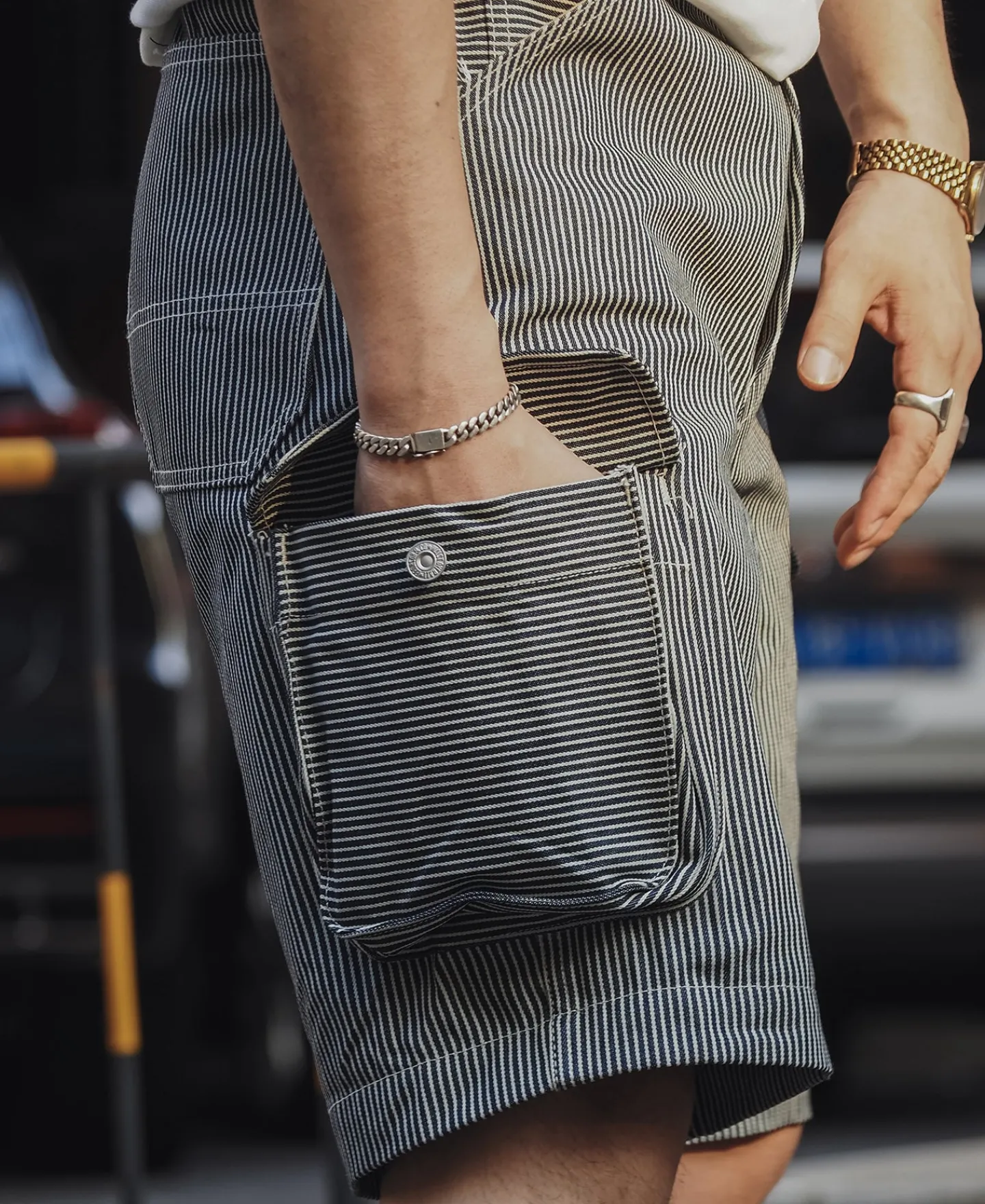 Bronson Mfg Hickory Stripe Cotton Cargo Shorts> Shorts