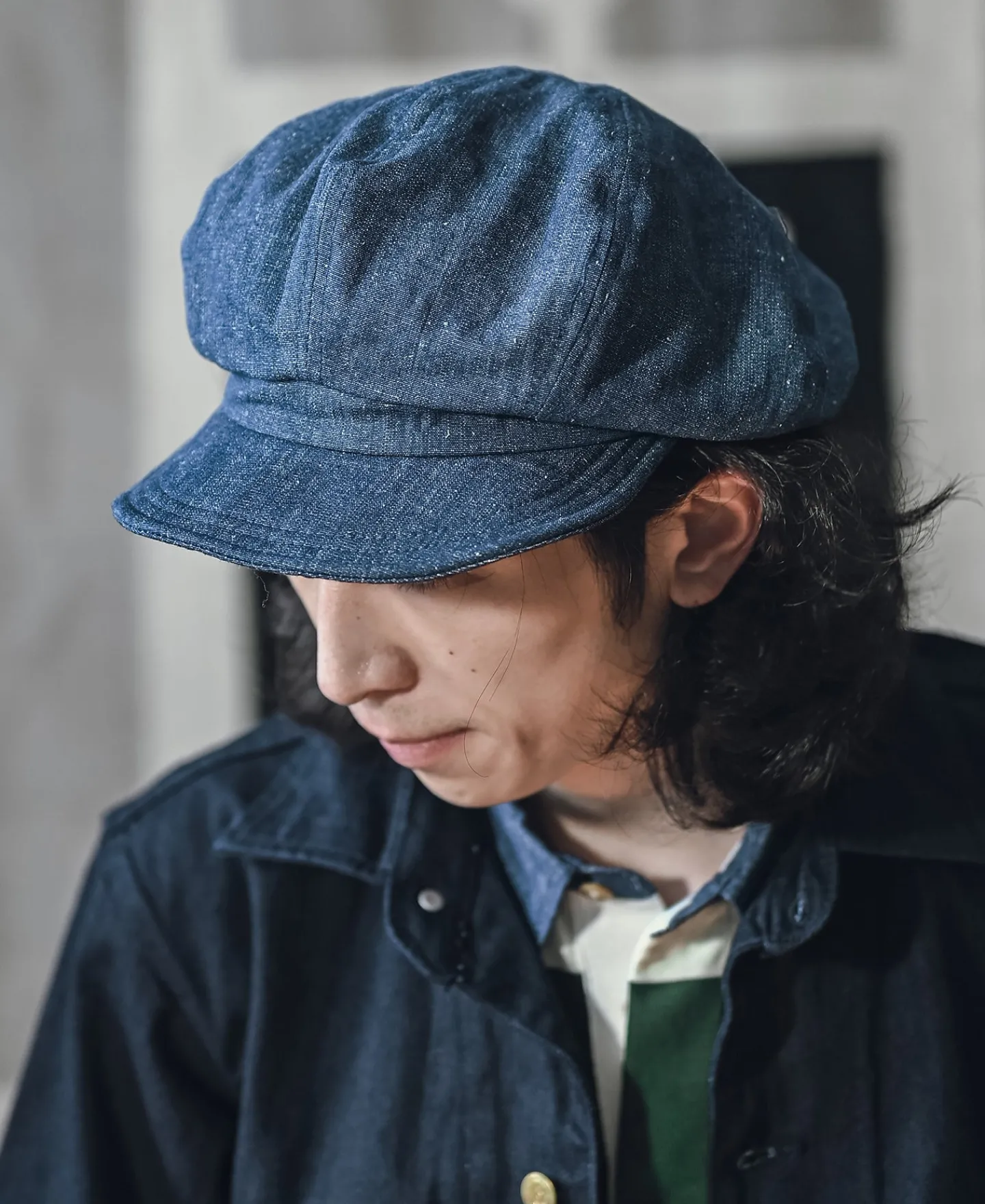 Bronson Mfg Indigo Linen and Cotton-Blend Newsboy Cap> Hats & Caps