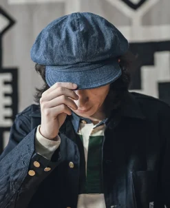 Bronson Mfg Indigo Linen and Cotton-Blend Newsboy Cap><noscript><img width=