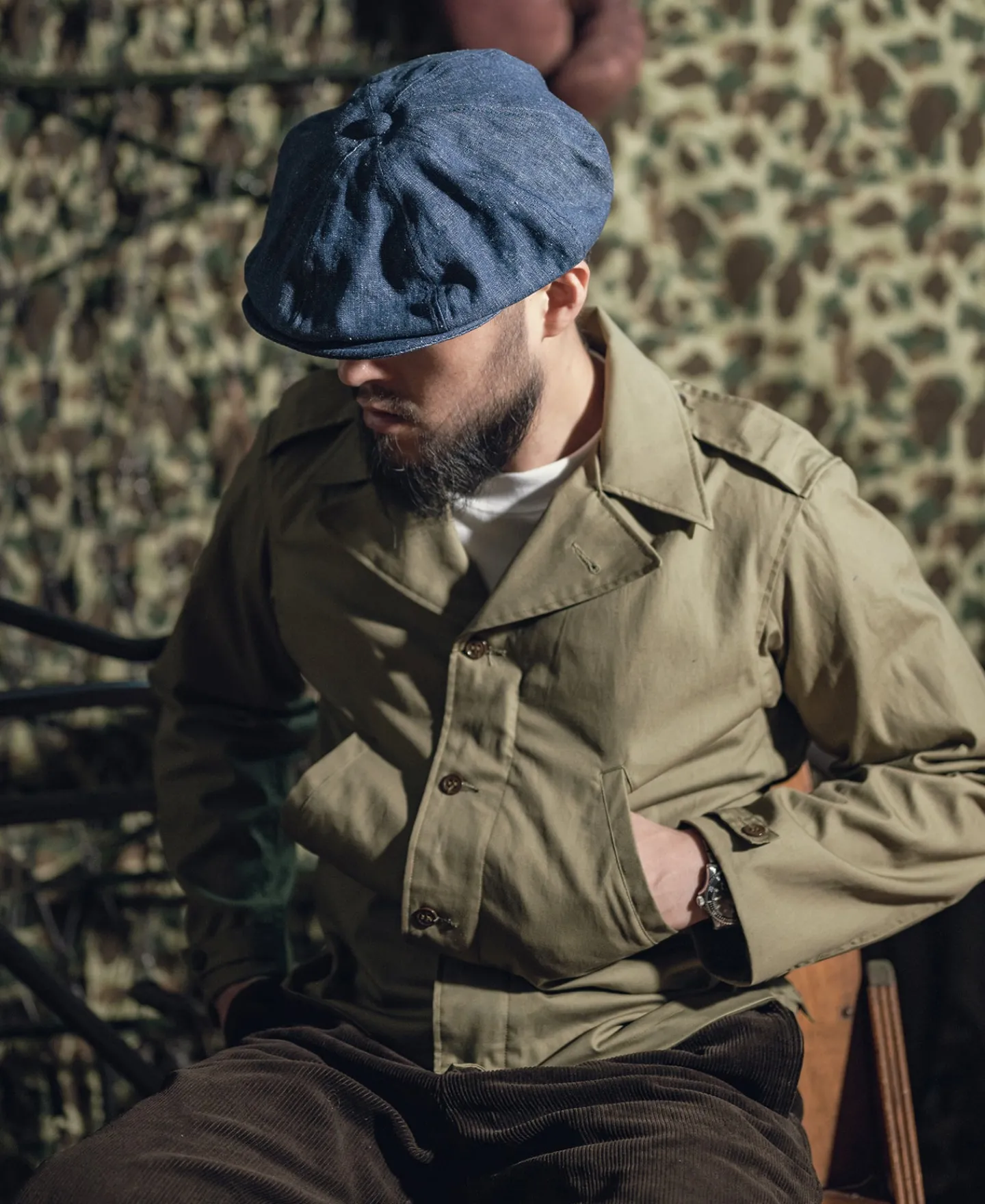 Bronson Mfg Indigo Linen and Cotton-Blend Newsboy Cap> Hats & Caps