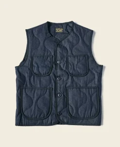 Bronson Mfg Military Style Quilted Padded Denim Vest -> Vests