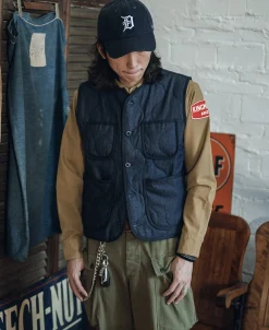 Bronson Mfg Military Style Quilted Padded Denim Vest -><noscript><img width=