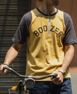 Bronson Mfg Quarter-Zip Rider Printed Raglan Sleeve T-Shirt - Yellow><noscript><img width=