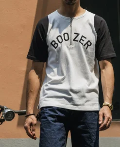 Bronson Mfg Quarter-Zip Rider Printed Raglan Sleeve T-Shirt - White><noscript><img width=