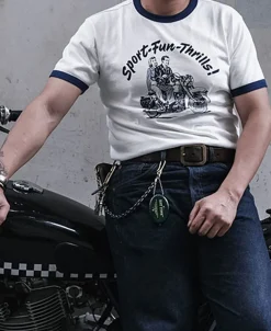 Bronson Mfg Retro Motorcycle Rider Printed T-Shirt -><noscript><img width=