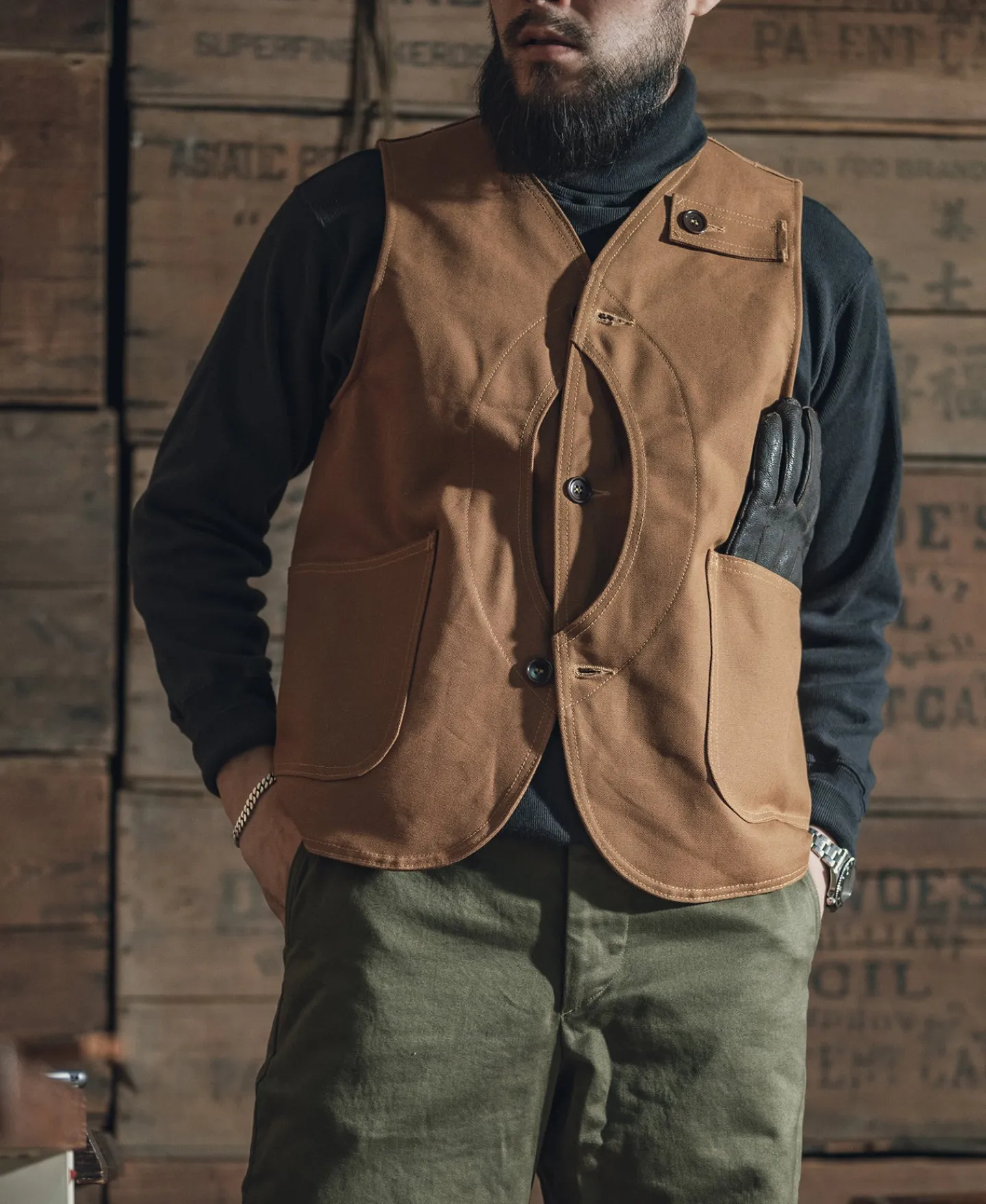 Bronson Mfg 1930s Heavyweight Canvas Game Pocket Hunting Vest -> Vests