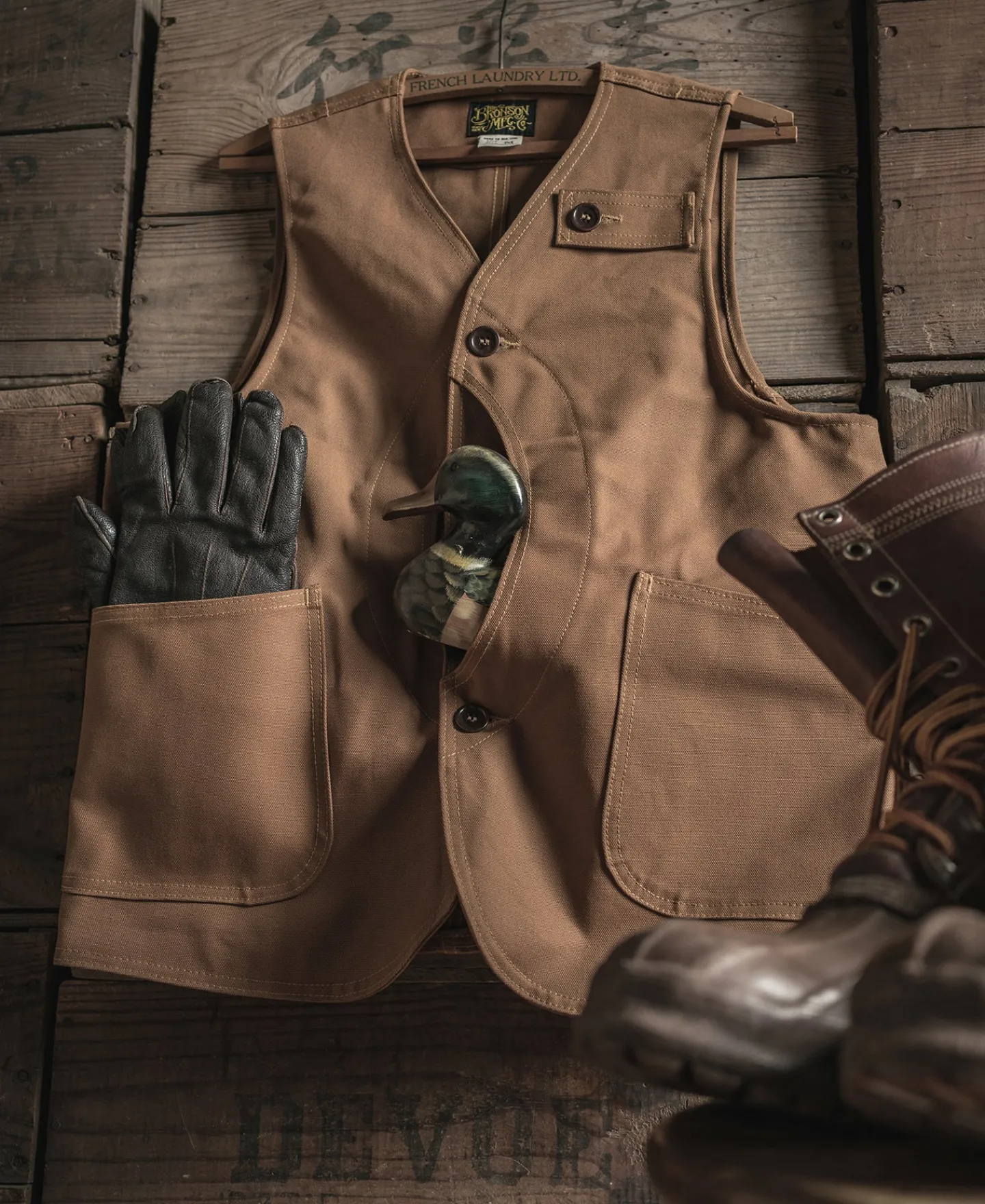 Bronson Mfg 1930s Heavyweight Canvas Game Pocket Hunting Vest -> Vests