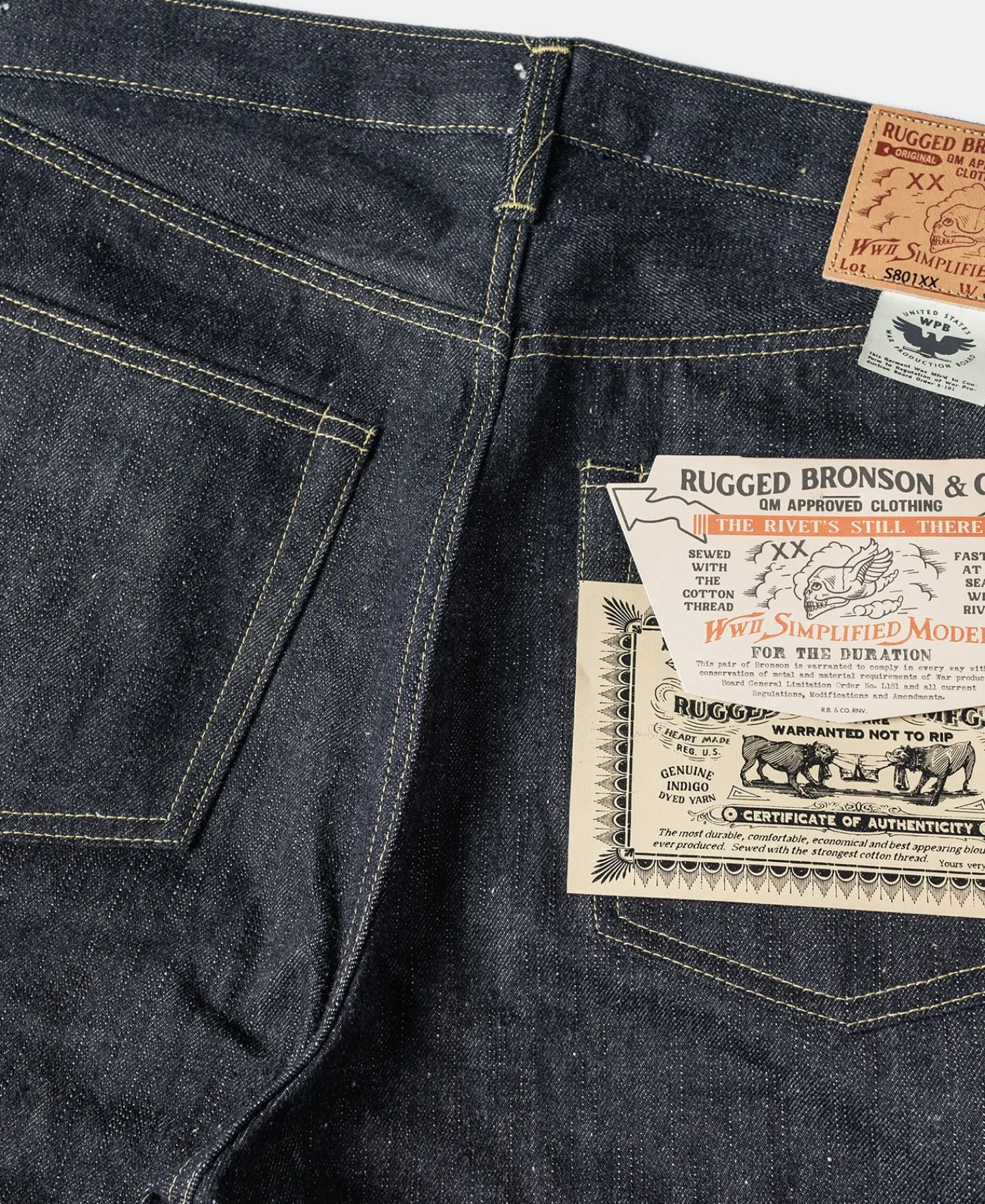Bronson Mfg S801XX 1943 War Simplified Model Selvedge Denim Jeans> Jeans|Pants & Trousers