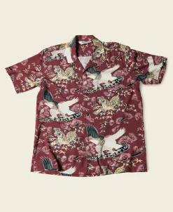 Bronson Mfg Ukiyo-e Tiger & Crane Pattern Aloha Shirt -> Short Sleeve Shirts|Hawaiian Shirts