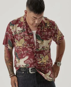 Bronson Mfg Ukiyo-e Tiger & Crane Pattern Aloha Shirt -><noscript><img width=